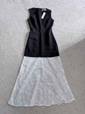 Commense Black Bodice with White Lace Maxi Dress